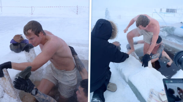 Vlogger Frank van Dam duikt in absurd koud ijsbad in Jakoetsk bij -52 graden