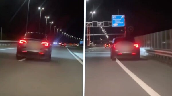 Bezopen idioot slingert in Tesla over de A8 en rijdt bijna de vangrail in