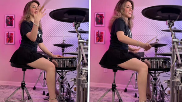 Drumchick geeft een showtje weg waar menig hoofd van gaat bangen