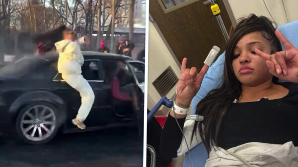 Grietje kukelt uit driftende waggie en maakt schorpioen over 't asfalt