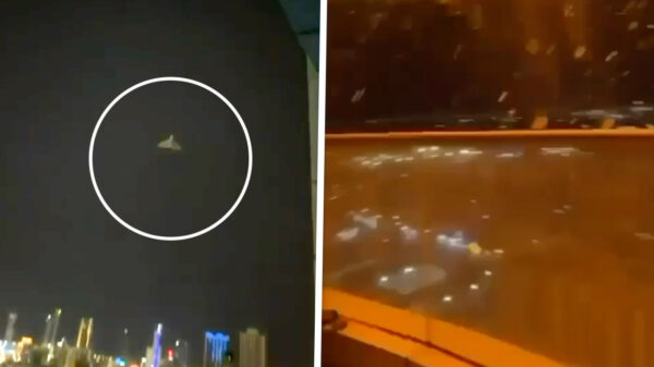 Man in Bahrein filmt Iraanse drone die zich in ZIJN wolkenkrabber boort