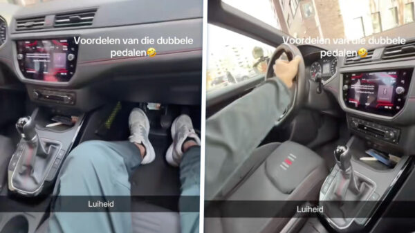 Luie rijschoolhouder demonstreert de voordelen van een aangepaste auto