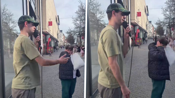 Karen gaat meteen los op straatzanger als ze op weg is naar de Kruidvat