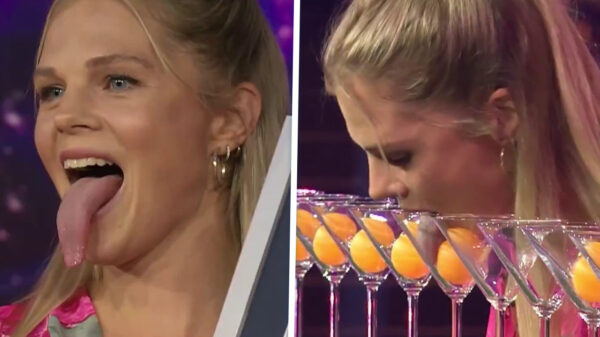Tongtalent zet record door 27 pingpongballen uit cocktailglazen te likken