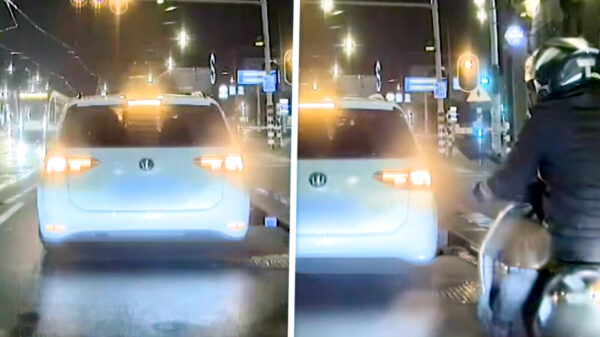 Voordringende scooter krijgt meteen en klein lesje instant karma