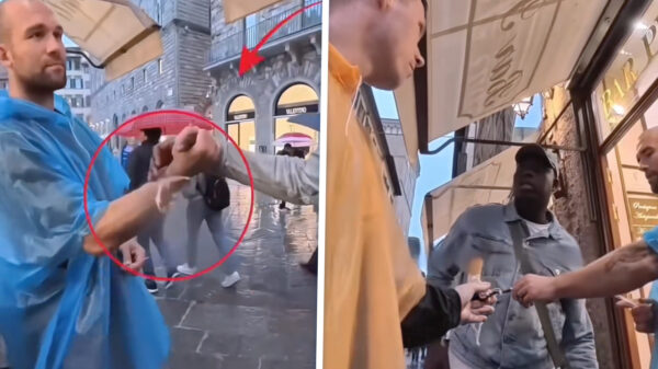 Irritante straatverkoper in Italië krijgt een karma-tik op zijn neus