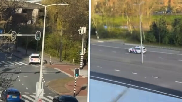 Politie vergeet bochtje tijdens achtervolging en crasht vol tegen paal