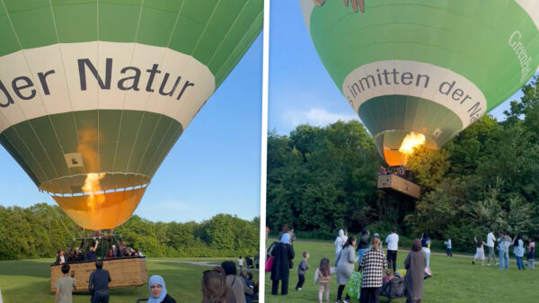Luchtballon Landal heeft problemen met opstijgen en snoeit een lading bomen