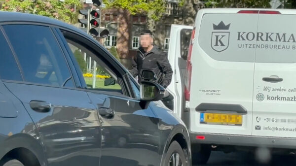 Totale idioot in bestelbus treitert beginnend bestuurder van Duitse rijschool