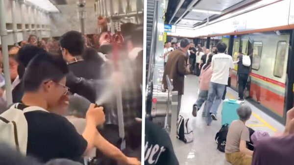 Idioot leegt flesje pepperspray in een overvolle metro in Guangzhou