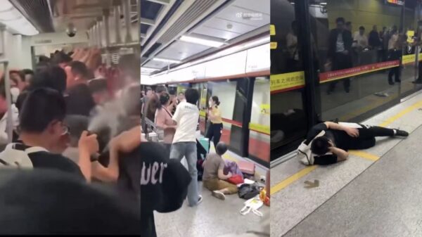 Idioot leegt flesje pepperspray in een overvolle metro in Guangzhou