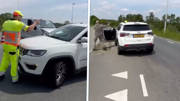Verkeersregelaar op de A2 door agressief stelletje meegesleurd op motorkap