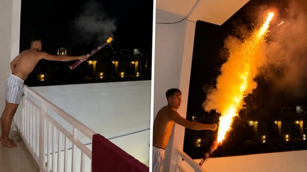 Romeinse kaars vanaf het balkon verandert resort in een oorlogsgebied