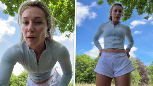 Engelse Fitfluencer maakt van trainingsrondje stiekem een complete modeshow