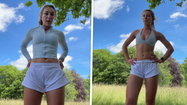 Engelse Fitfluencer maakt van trainingsrondje stiekem een complete modeshow