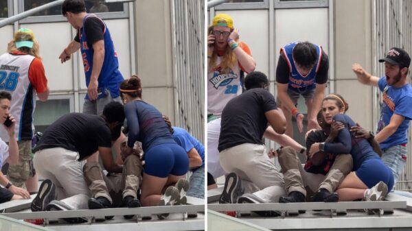 Bizar moment in New York: Knicks-fan probeert vrouw te kussen die net zijn leven redde
