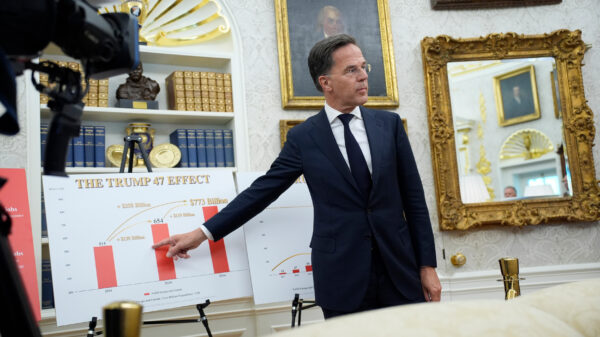 Kontkussede presentatie van meester Mark Rutte om Donald Trump te paaien