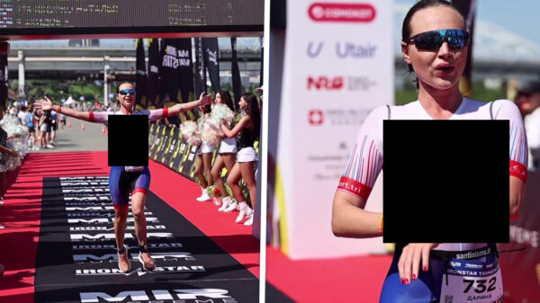 Natuurlijk krijg je applaus als je de triatlon finisht in zo’n doorschijnend pakje