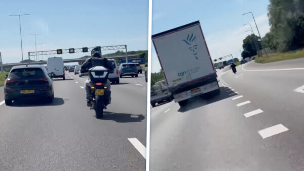 Beelden: Kamikaze-motorrijder knalt met 130 km/u door de file op de A12