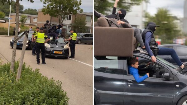 In Utrecht Overvecht mag je van de plisie met een bank op je auto rondrijden