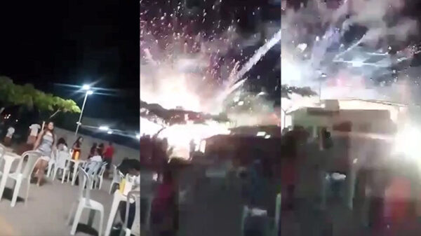 Vuurwerk in Braziliaans dorp gaat iets te snel af en zorgt voor een flinke explosie