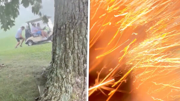 Video laat 't moment zien waarop een golfer door bliksem wordt geraakt