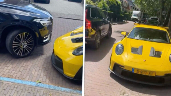 Volvo-blondje tikt peperdure Porsche 911 GT3 RS aan en gaat er vandoor