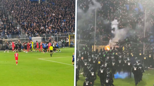 Tientallen politiemensen gewond bij voetbalduel in Duitsland, spelers gaan elkaar te lijf