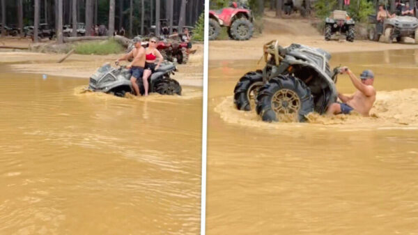 Soms is achterop een quad zitten geen aanrader als je het water in rijdt