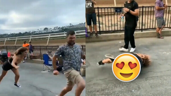 Wedstrijdje hardlopen eindigt met een wardrobe malfunction en een buikschuiver over het asfalt