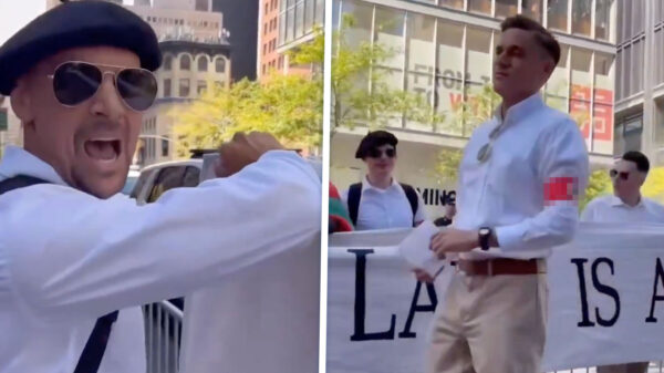 Mannen met hakenkruisen scanderen “Free Palestine” in New York