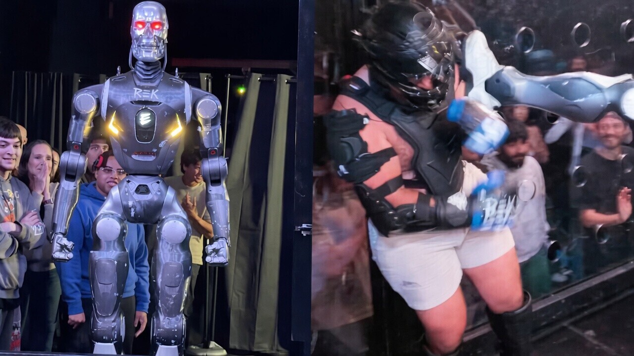 Gast stapt de MMA-kooi in tegen een 2 meter hoge Terminator-robot