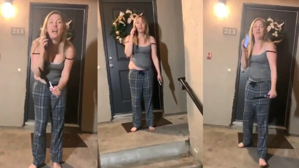 Meszwaaiende buurvrouw met een behoorlijk kwade dronk gaat door het lint