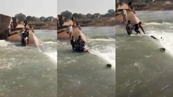 Met een motor de stromende rivier oversteken loopt precies af zoals je verwacht