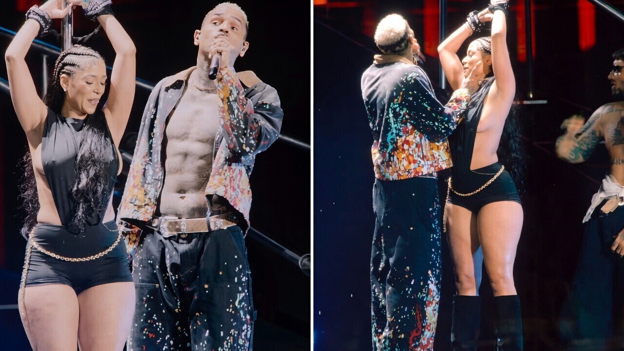 Chris Brown trakteert hitsige fan op een pikante lapdance op het podium