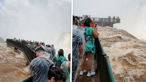 Toeristen zijn levensmoe en gaan een kolkende waterval in Brazilië checken