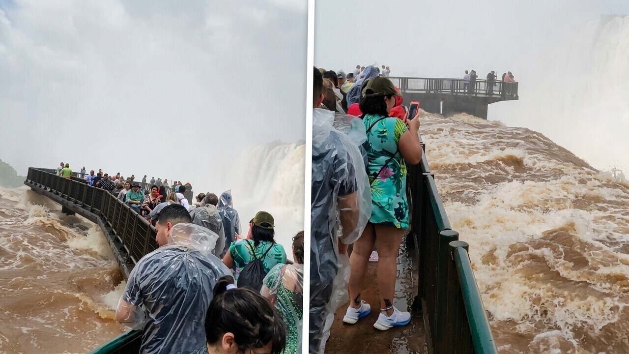 Toeristen zijn levensmoe en gaan een kolkende waterval in Brazilië checken