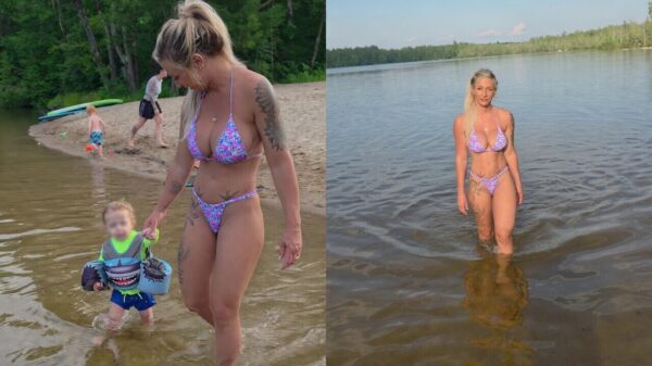 Onze favoriete bikini-milf Kat Pesch neemt de kids weer gezellig mee op pad