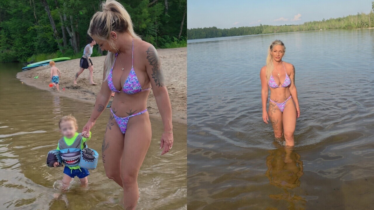 Onze favoriete bikini-milf Kat Pesch neemt de kids weer gezellig mee op pad