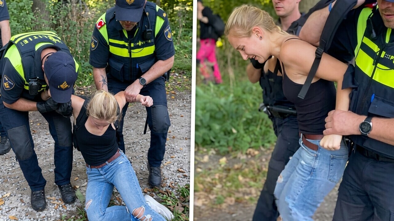 Beelden: Klimaatactivist hardhandig aangepakt door twee politieagenten