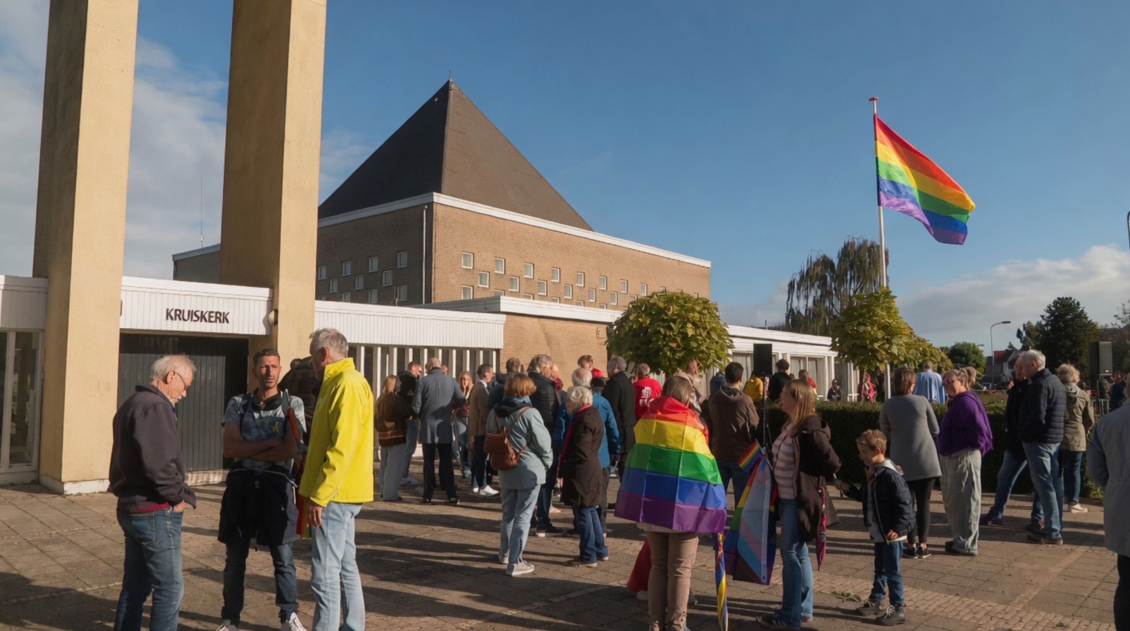 Regenboogvlaggen weg in Oldebroek, ook vlaggenmast omvergetrokken