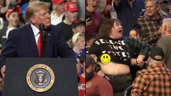 ZIEN: Demonstrante krijgt rake klappen van publiek tijdens Trump-bijeenkomst