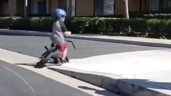 Vader van het jaar jaagt zijn zoontje omver