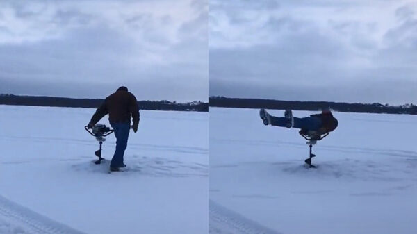 Het allerleukste van ijsvissen is natuurlijk het gat boren