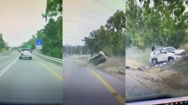 Auto maakt keurige koprol nadat 'ie door tegenligger van de weg wordt gesneden