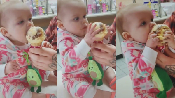Baby geniet keihard van het allereerste ijsje dat ze in haar leven eet