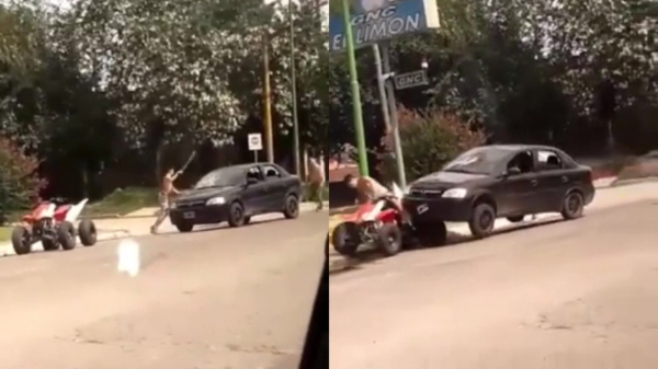 Agressieve bestuurder geeft quadrijder een beuk met zijn auto