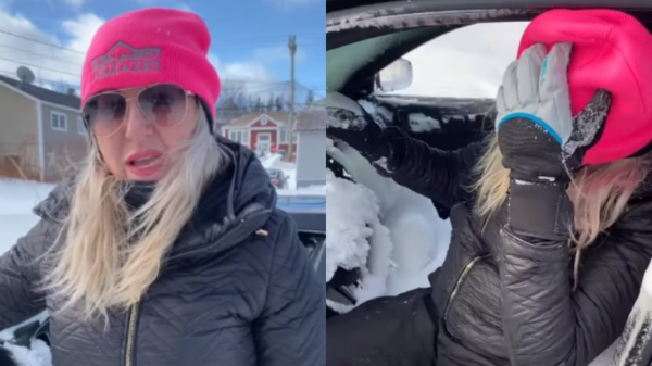 Vrouw in Newfoundland komt erachter dat je je autoraampje tijdens een sneeuwstorm beter dicht kan laten