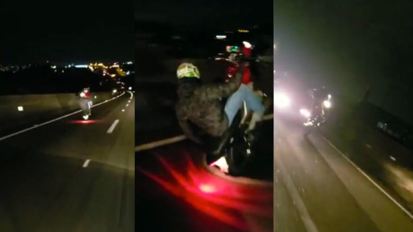 Scooter die wheelie op de snelweg maakt wordt hard aangereden door automobilist