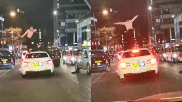 Feestbeest besluit na ruzie de afterparty op het dak van een taxi te houden